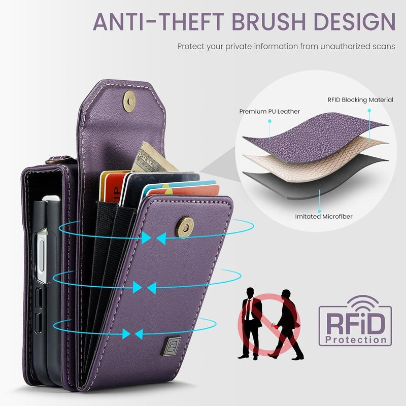ASAPDOS Crossbody Case Compatible with Samsung Galaxy Z Flip 6/Z Flip 7 FE,Retro PU Leather Strap Wristlet Flip Case with Magnetic Closure and Card Holder for Men Women Purple - Image 5